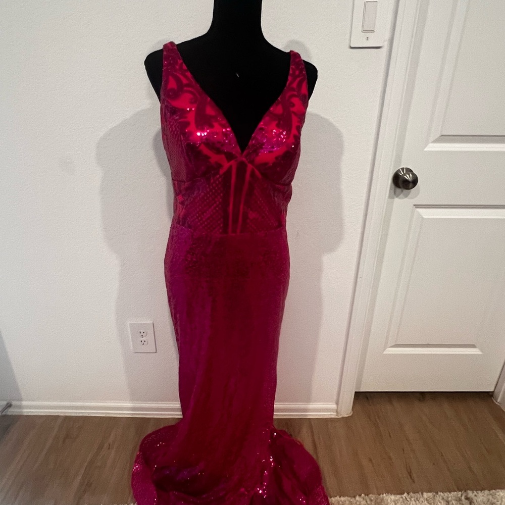 Glamorous Fuchsia Sequin Backless Dress